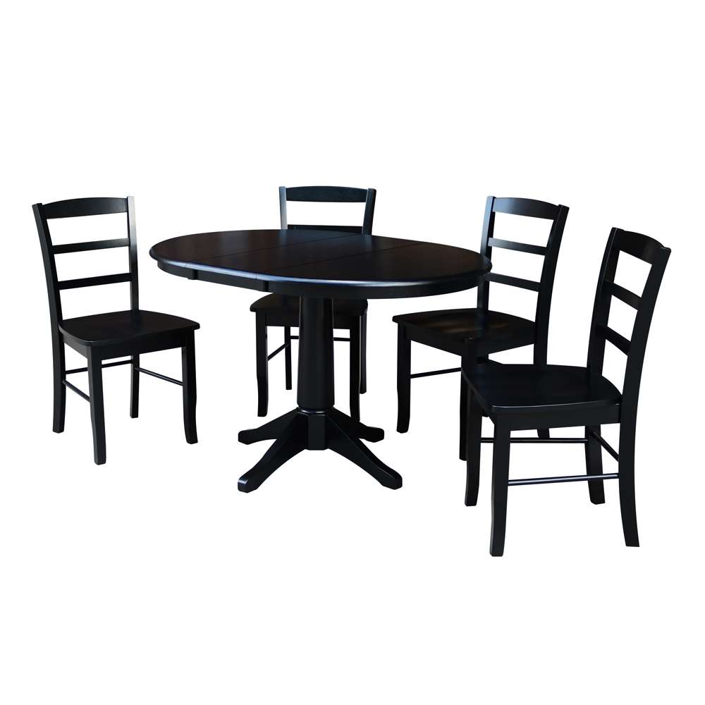 International Concepts - (Set of 5 Pcs) 36in Round Extension Dining Table with 4 Madrid Chairs in Black Finish - K46-36RXT-27B-C2-4 veiw 1