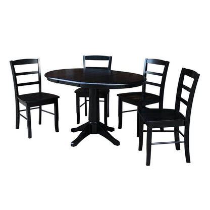 International Concepts - (Set of 5 Pcs) 36in Round Extension Dining Table with 4 Madrid Chairs in Black Finish - K46-36RXT-27B-C2-4 veiw 1