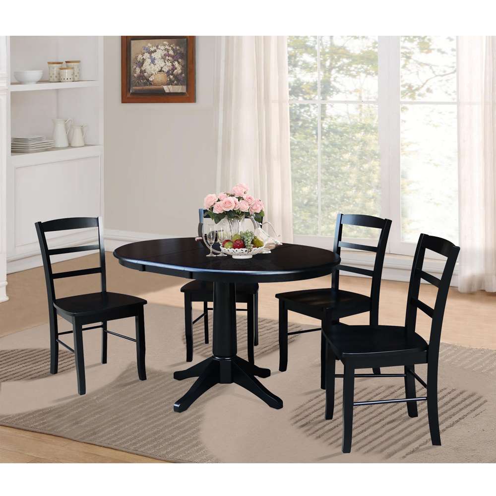 International Concepts - (Set of 5 Pcs) 36in Round Extension Dining Table with 4 Madrid Chairs in Black Finish - K46-36RXT-27B-C2-4 veiw 2