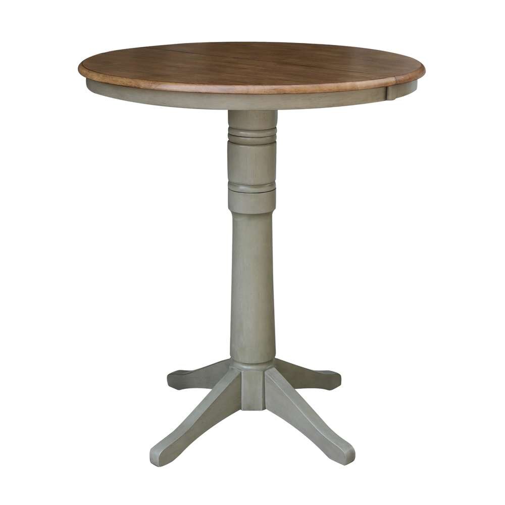 International Concepts - (Set of 5 Pcs) 36in Round Extension Dining Table with 4 RTA Bar Height Stools in Hickory/Stone Finish - K41-36RXT-27B-S6133-4 veiw 4