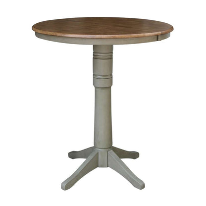 International Concepts - (Set of 5 Pcs) 36in Round Extension Dining Table with 4 RTA Bar Height Stools in Hickory/Stone Finish - K41-36RXT-27B-S6133-4 veiw 4