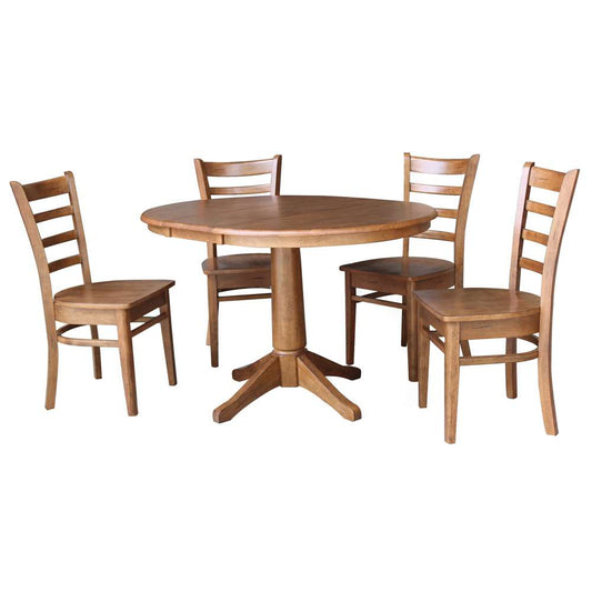 International Concepts - (Set of 5 Pcs) 36in Round Extension Dining Table with 4 RTA Chairs in Distressed Oak Finish - K42-36RXT-27B-C617-4 veiw 1
