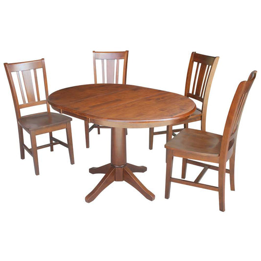 International Concepts - (Set of 5 Pcs) 36in Round Extension Dining Table with 4 RTA Chairs in Espresso Finish - K581-36RXT-27B-C10-4 veiw 1
