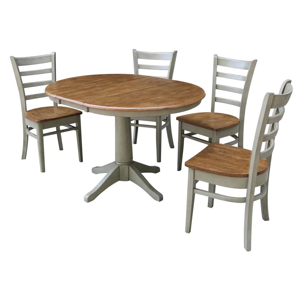 International Concepts - (Set of 5 Pcs) 36in Round Extension Dining Table with 4 RTA Chairs in Hickory/Stone Finish - K41-36RXT-27B-C617-4 veiw 1