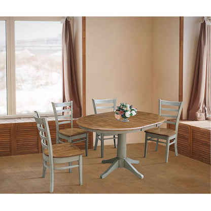 International Concepts - (Set of 5 Pcs) 36in Round Extension Dining Table with 4 RTA Chairs in Hickory/Stone Finish - K41-36RXT-27B-C617-4 veiw 3