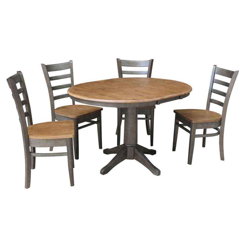 International Concepts - (Set of 5 Pcs) 36in Round Extension Dining Table with 4 RTA Chairs in Hickory/Washed Coal Finish - K45-36RXT-27B-C617-4 veiw 1
