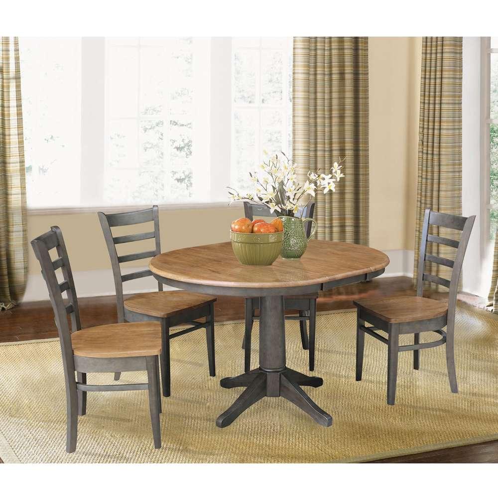International Concepts - (Set of 5 Pcs) 36in Round Extension Dining Table with 4 RTA Chairs in Hickory/Washed Coal Finish - K45-36RXT-27B-C617-4 veiw 3