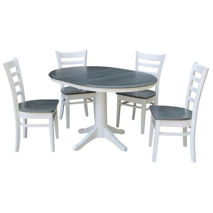 International Concepts - (Set of 5 Pcs) 36in Round Extension Dining Table with 4 RTA Chairs in White/Heather Gray Finish - K05-36RXT-27B-C617-4 veiw 1
