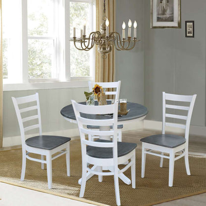 International Concepts - (Set of 5 Pcs) 36in Round Extension Dining Table with 4 RTA Chairs in White/Heather Gray Finish - K05-36RXT-27B-C617-4 veiw 3