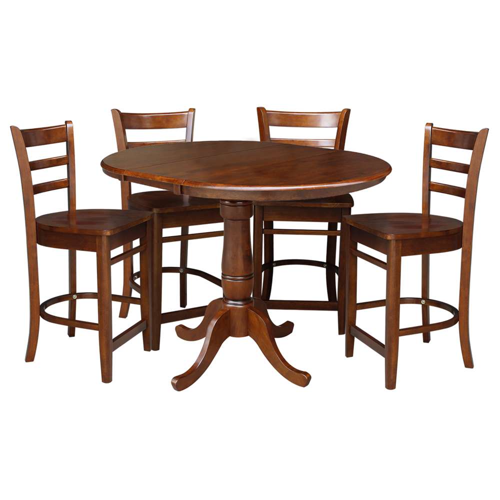 International Concepts - (Set of 5 Pcs) 36in Round Top Ped Ext Table and 4 RTA Counter Height Stools in Espresso Finish - K581-36RXT-S6172-4 veiw 1