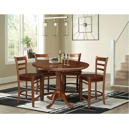 International Concepts - (Set of 5 Pcs) 36in Round Top Ped Ext Table and 4 RTA Counter Height Stools in Espresso Finish - K581-36RXT-S6172-4 veiw 2