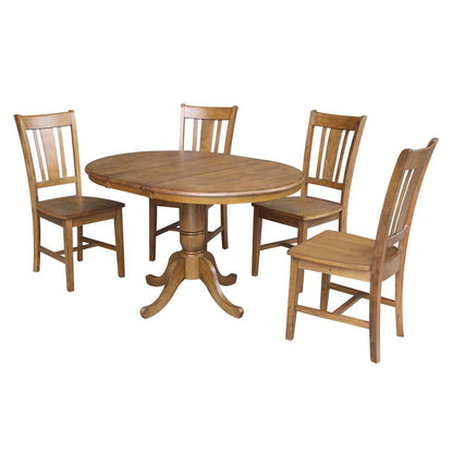 International Concepts - (Set of 5 Pcs) 36in Round Top Ped Ext Table with 12in Leaf and 4 RTA Chairs in Pecan Finish - K59-36RXT-C10-4 veiw 1