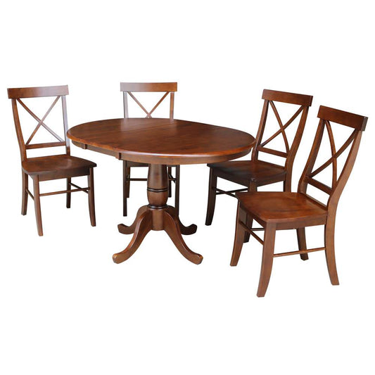 International Concepts - (Set of 5 Pcs) 36in Round Top Ped Ext Table with 12in Leaf and 4 X-Back Chairs in Espresso Finish - K581-36RXT-C613-4 veiw 1