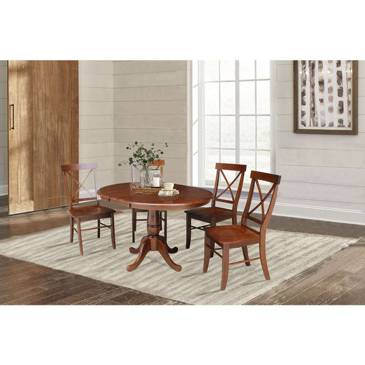 International Concepts - (Set of 5 Pcs) 36in Round Top Ped Ext Table with 12in Leaf and 4 X-Back Chairs in Espresso Finish - K581-36RXT-C613-4 veiw 2