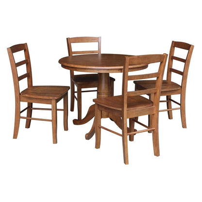 International Concepts - (Set of 5 Pcs)36in Round Top Ped Table with 2 RTA Chairs in Distressed Oak Finish - K42-36RT-C2-4 veiw 1
