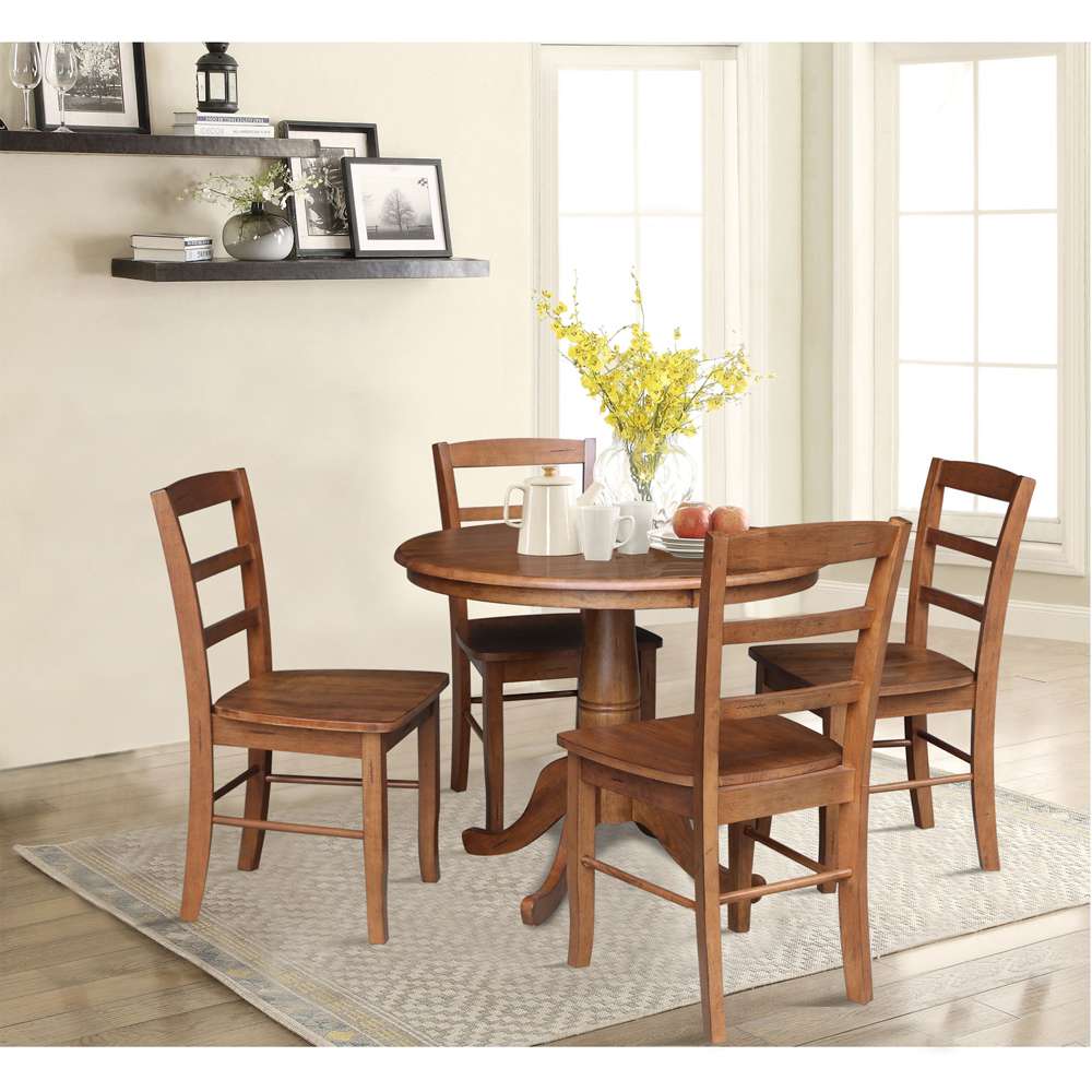 International Concepts - (Set of 5 Pcs)36in Round Top Ped Table with 2 RTA Chairs in Distressed Oak Finish - K42-36RT-C2-4 veiw 3
