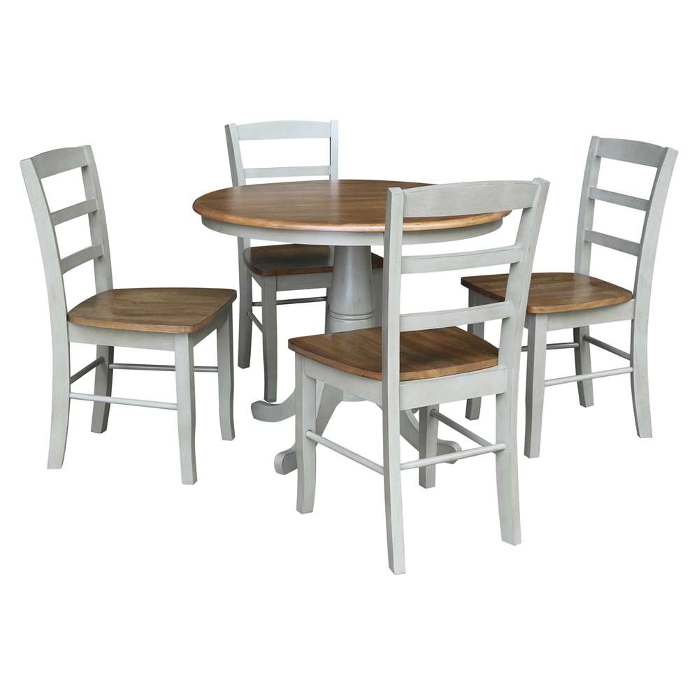 International Concepts - (Set of 5 Pcs)36in Round Top Ped Table with 2 RTA Chairs in Hickory/Stone Finish - K41-36RT-C2-4 veiw 1