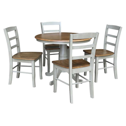 International Concepts - (Set of 5 Pcs)36in Round Top Ped Table with 2 RTA Chairs in Hickory/Stone Finish - K41-36RT-C2-4 veiw 1