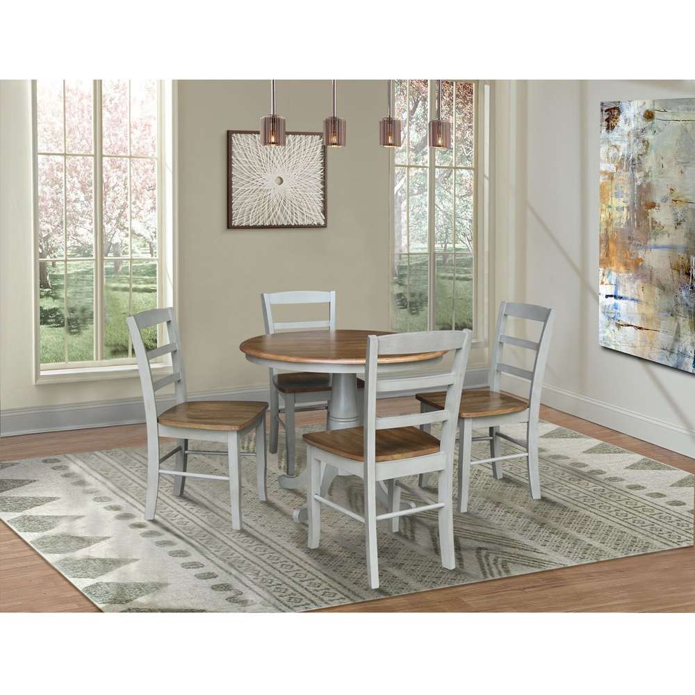 International Concepts - (Set of 5 Pcs)36in Round Top Ped Table with 2 RTA Chairs in Hickory/Stone Finish - K41-36RT-C2-4 veiw 3