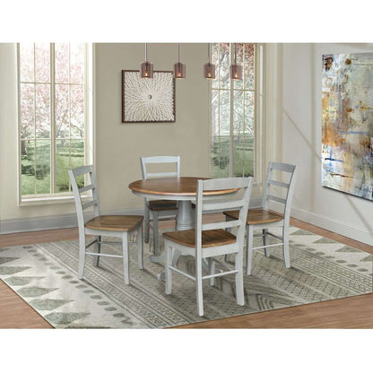 International Concepts - (Set of 5 Pcs)36in Round Top Ped Table with 2 RTA Chairs in Hickory/Stone Finish - K41-36RT-C2-4 veiw 3