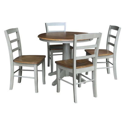 International Concepts - (Set of 5 Pcs)36in Round Top Ped Table with 2 RTA Chairs in Hickory/Stone Finish - K41-36RT-27B-C2-4 veiw 1