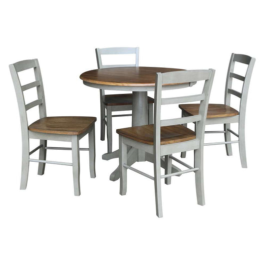 International Concepts - (Set of 5 Pcs)36in Round Top Ped Table with 2 RTA Chairs in Hickory/Stone Finish - K41-36RT-27B-C2-4 veiw 1