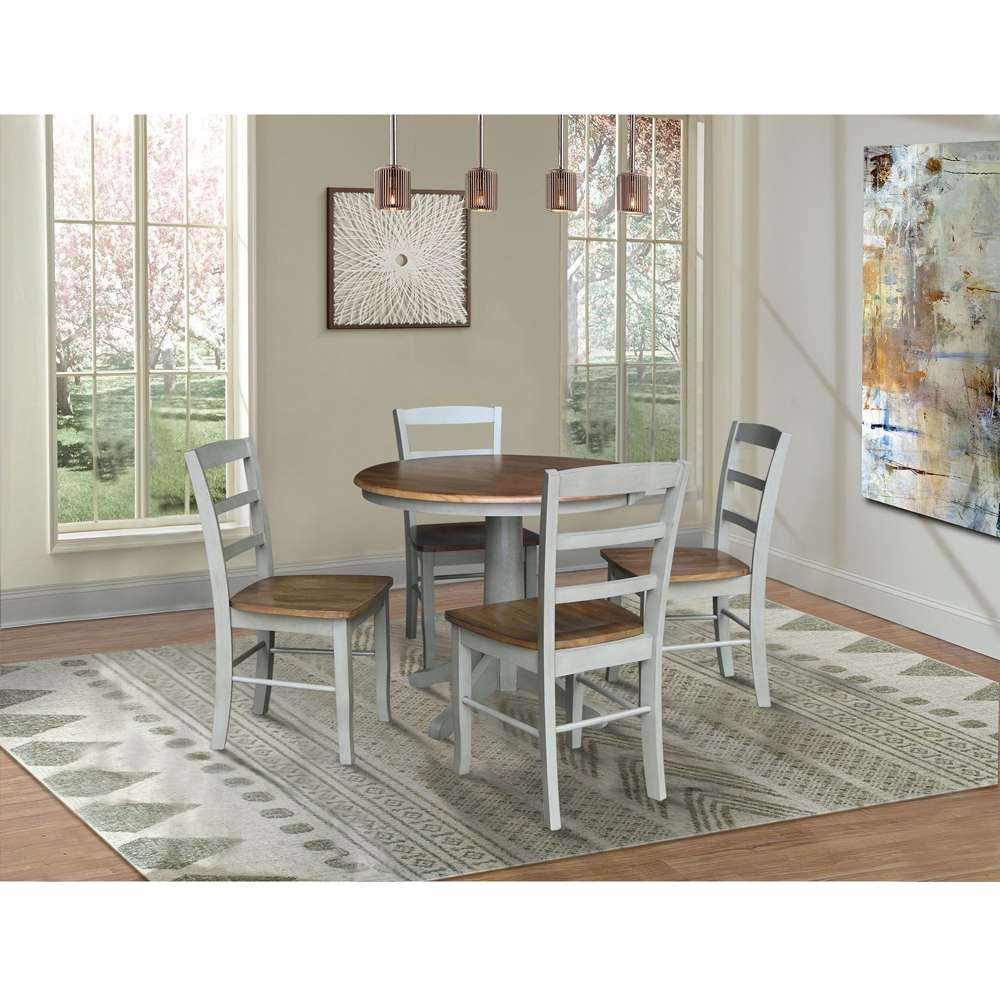 International Concepts - (Set of 5 Pcs)36in Round Top Ped Table with 2 RTA Chairs in Hickory/Stone Finish - K41-36RT-27B-C2-4 veiw 3