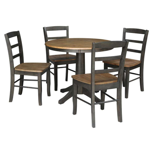 International Concepts - (Set of 5 Pcs)36in Round Top Ped Table with 4 RTA Chairs in Hickory/Washed Coal Finish - K45-36RT-27B-C2-4 veiw 1