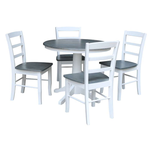 International Concepts - (Set of 5 Pcs)36in Round Top Ped Table with 4 RTA Chairs in White/Heather Gray Finish - K05-36RT-27B-C2-4 veiw 1