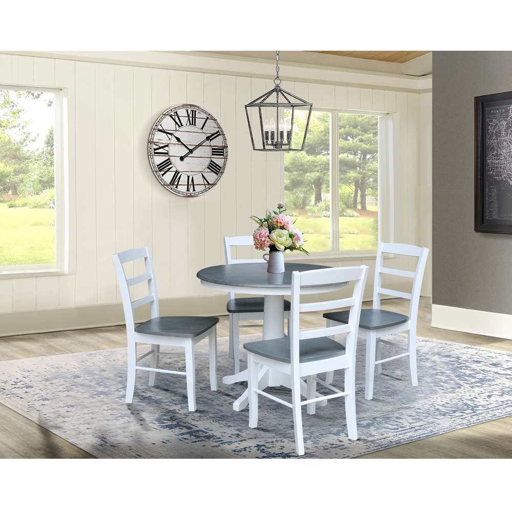 International Concepts - (Set of 5 Pcs)36in Round Top Ped Table with 4 RTA Chairs in White/Heather Gray Finish - K05-36RT-27B-C2-4 veiw 3