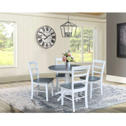 International Concepts - (Set of 5 Pcs)36in Round Top Ped Table with 4 RTA Chairs in White/Heather Gray Finish - K05-36RT-27B-C2-4 veiw 3