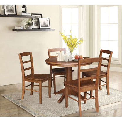 International Concepts - (Set of 5 Pcs)36in Round Top Ped Table with 4 RTA Chairs in Distressed Oak Finish - K42-36RT-27B-C2-4 veiw 3