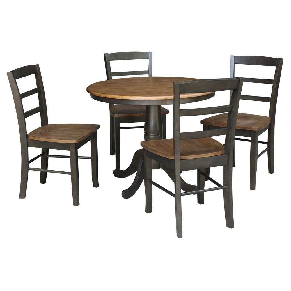 International Concepts - (Set of 5 Pcs)36in Round Top Ped Table with 4 RTA Chairs in Hickory/Washed Coal Finish - K45-36RT-C2-4 veiw 1