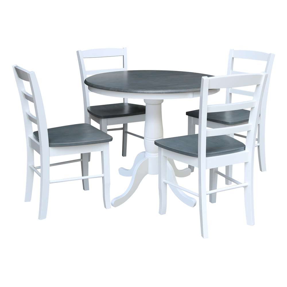International Concepts - (Set of 5 Pcs)36in Round Top Ped Table with 4 RTA Chairs in White/Heather Gray Finish - K05-36RT-C2-4 veiw 1