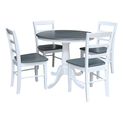 International Concepts - (Set of 5 Pcs)36in Round Top Ped Table with 4 RTA Chairs in White/Heather Gray Finish - K05-36RT-C2-4 veiw 1