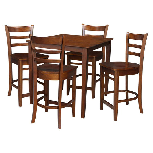 International Concepts - (Set of 5 Pcs) 36X36 Counter Height Dining Table with 4 RTA Counter Height Stools in Espresso Finish - K581-3636-S6172-4 veiw 1