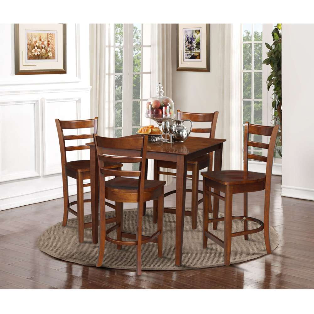 International Concepts - (Set of 5 Pcs) 36X36 Counter Height Dining Table with 4 RTA Counter Height Stools in Espresso Finish - K581-3636-S6172-4 veiw 2