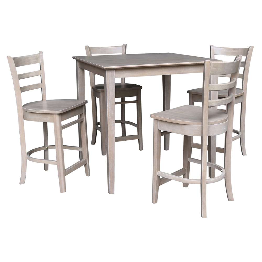 International Concepts - (Set of 5 Pcs) 36X36 Counter Height Dining Table with 4 Stools in Washed Gray Taupe Finish - K09-3636-S6172-4 veiw 1
