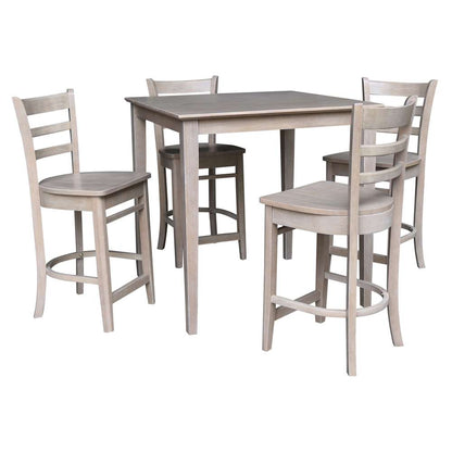 International Concepts - (Set of 5 Pcs) 36X36 Counter Height Dining Table with 4 Stools in Washed Gray Taupe Finish - K09-3636-S6172-4 veiw 1