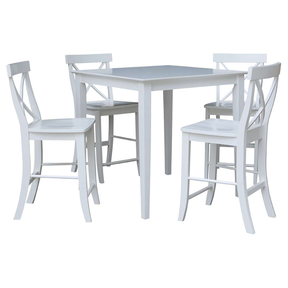 International Concepts - (Set of 5 Pcs) 36X36 Counter Height Dining Table with 4 X-Back Counter Height Stools in White Finish - K08-3636-S6132-4 veiw 1