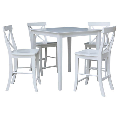International Concepts - (Set of 5 Pcs) 36X36 Counter Height Dining Table with 4 X-Back Counter Height Stools in White Finish - K08-3636-S6132-4 veiw 1