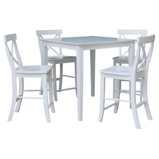 International Concepts - (Set of 5 Pcs) 36X36 Counter Height Dining Table with 4 X-Back Counter Height Stools in White Finish - K08-3636-S6132-4 veiw 1