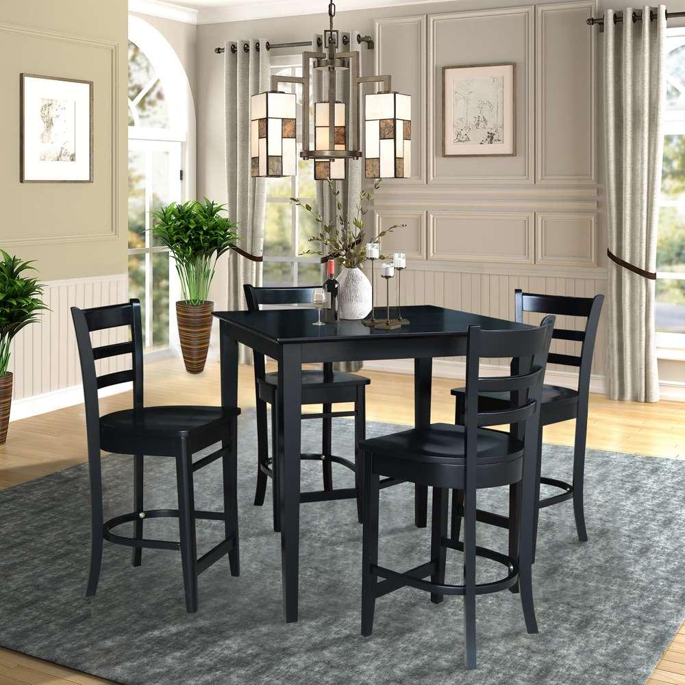 International Concepts - (Set of 5 Pcs) 36X36 Counter Height Table with 4 Counter Height Stools in Black Finish - K46-3636-S6172-4 veiw 2