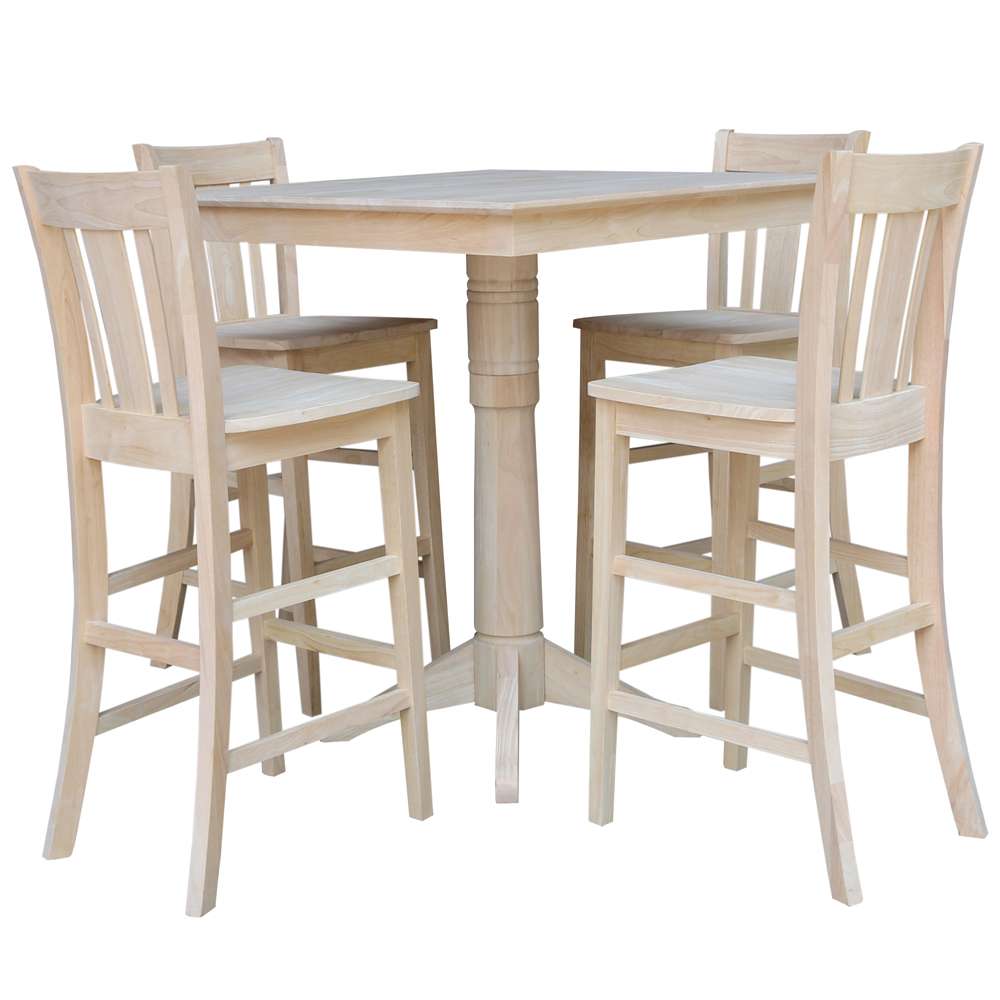 International Concepts - (Set of 5 Pcs)36X36 Square Top Ped Table with 4 Bar Height Stools - K-3636TP-27B-S103-4 veiw 1