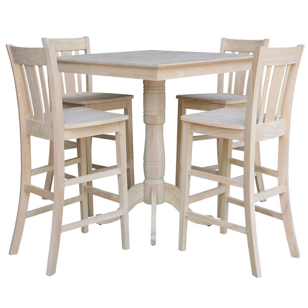 International Concepts - (Set of 5 Pcs)36X36 Square Top Ped Table with 4 Bar Height Stools - K-3636TP-6B-2-S103-4 veiw 1