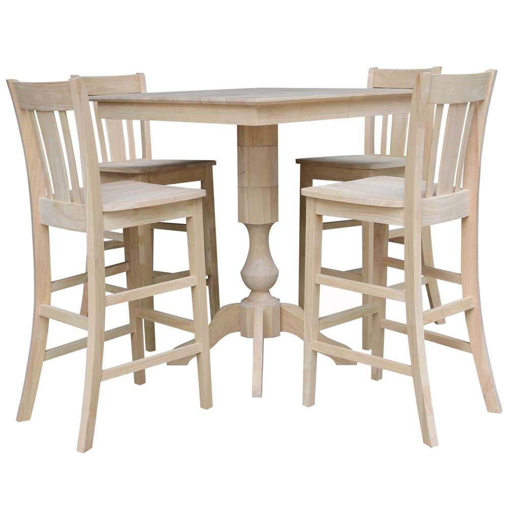 International Concepts - (Set of 5 Pcs)36X36 Square Top Ped Table with 4 Bar Height Stools - K-3636TP-11B-S103-4 veiw 1