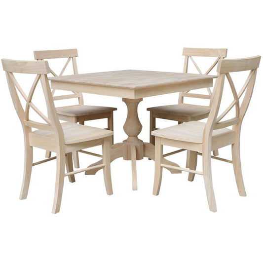 International Concepts - (Set of 5 Pcs)36X36 Square Top Ped Table with 4 Chairs - K-3636TP-11B-C613-4 veiw 1