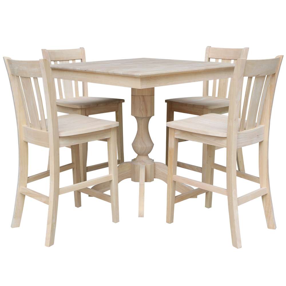 International Concepts - (Set of 5 Pcs)36X36 Square Top Ped Table with 4 Counter Height Stools - K-3636TP-11B-S102-4 veiw 1