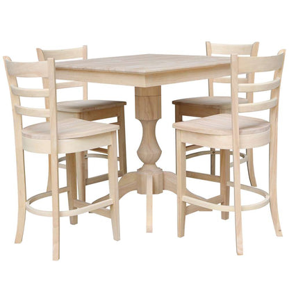 International Concepts - (Set of 5 Pcs)36X36 Square Top Ped Table with 4 Counter Height Stools - K-3636TP-11B-S6172-4 veiw 1