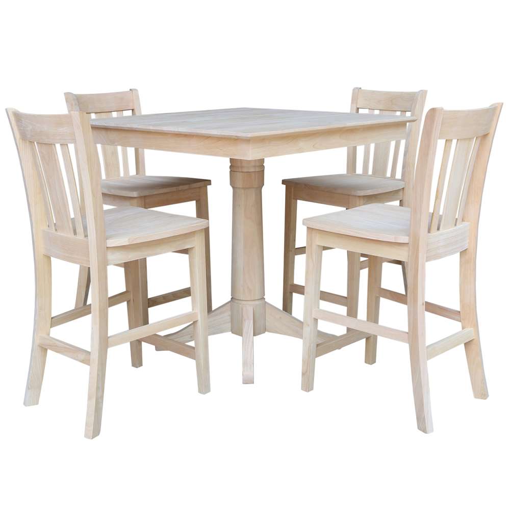 International Concepts - (Set of 5 Pcs)36X36 Square Top Ped Table with 4 Counter Height Stools - K-3636TP-27B-S102-4 veiw 1